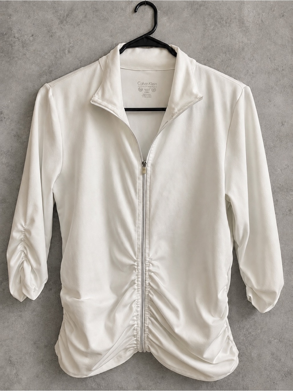 Calvin Klein White Ruched Zip-Front Lightweight Jacket